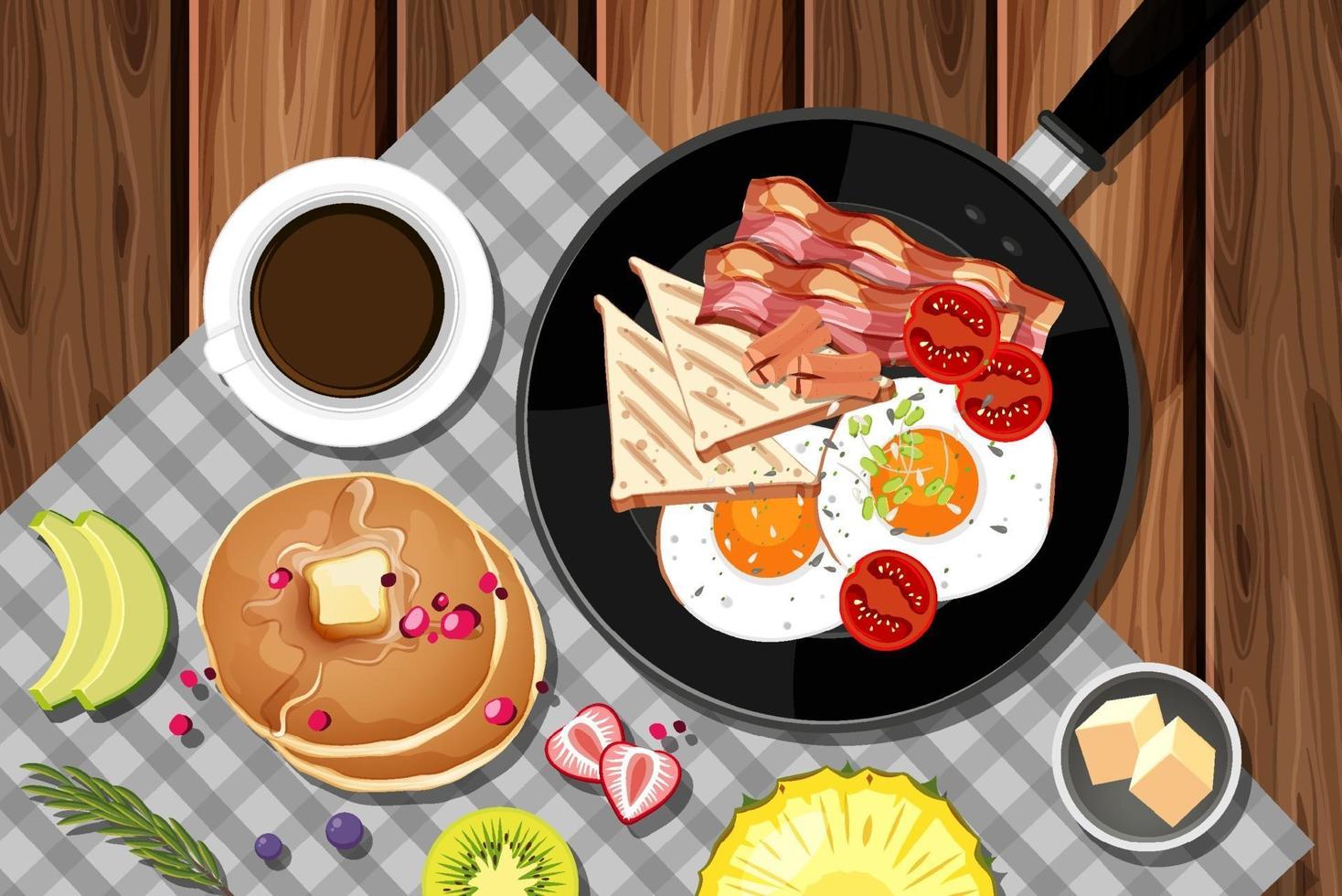 Breakfast set in the pan isolated vector