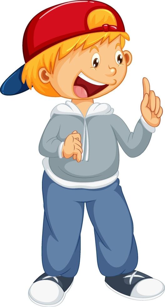 A boy wearing cap in standing pose cartoon character isolated vector