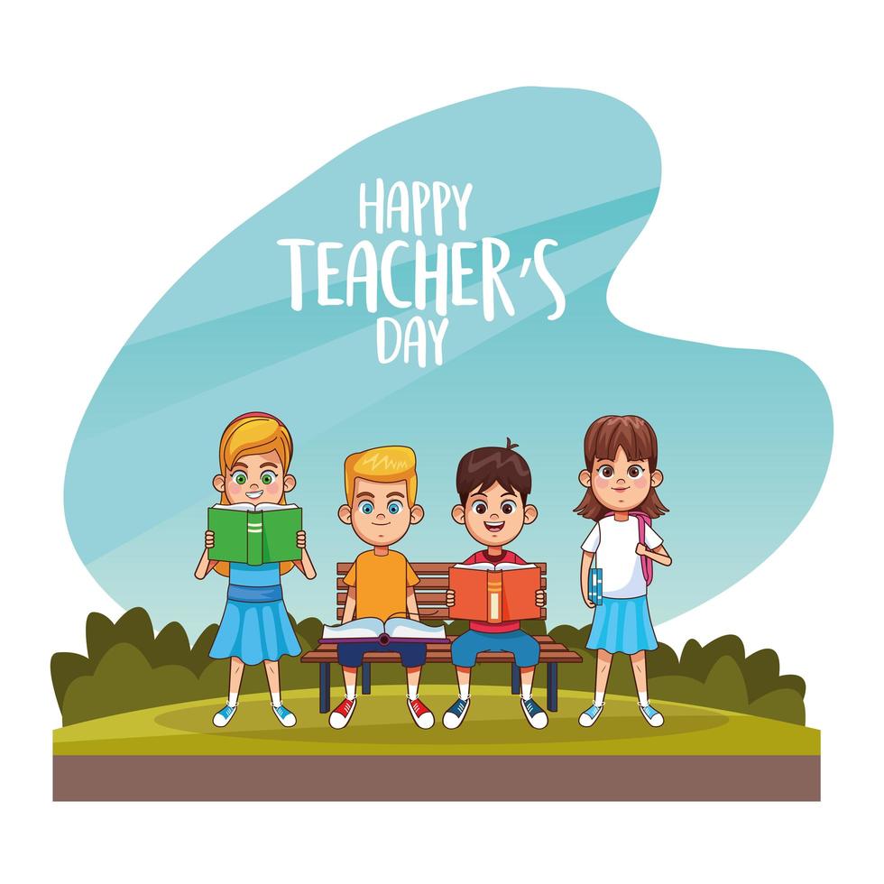 happy teachers day card with students in the field vector