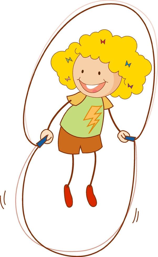 A doodle kid jumping rope cartoon character isolated vector