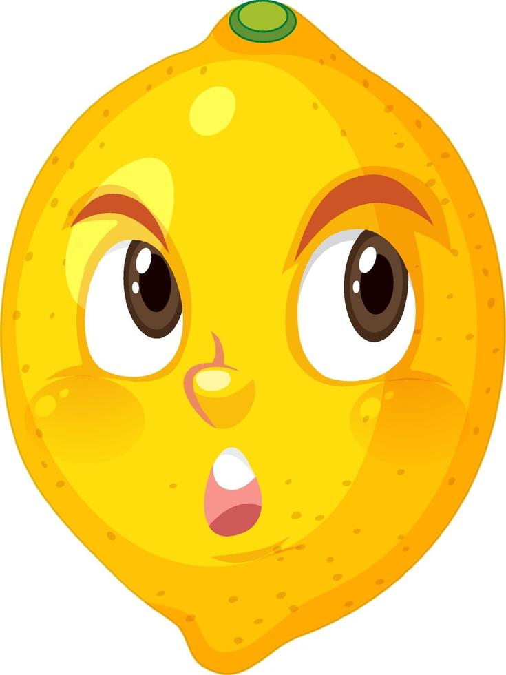 Lemon cartoon character with thoughtful face expression on white background vector