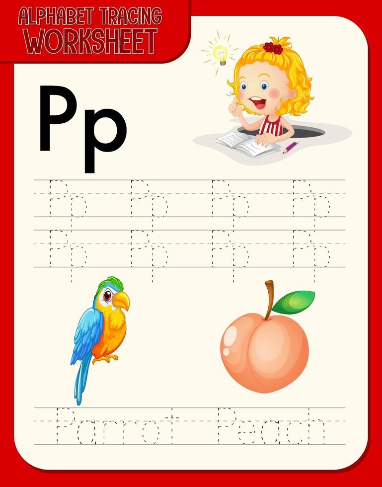 Alphabet tracing worksheet with letter P and p vector