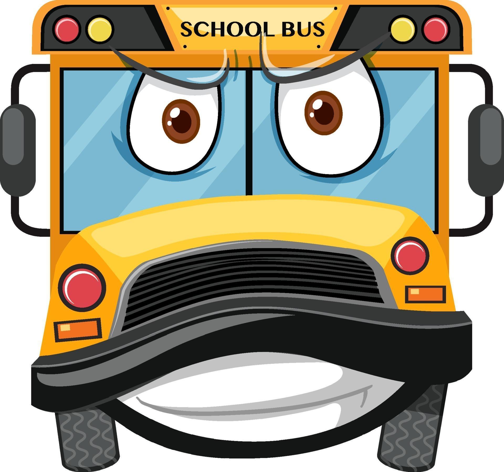 School bus cartoon character with angry face expression on white ...