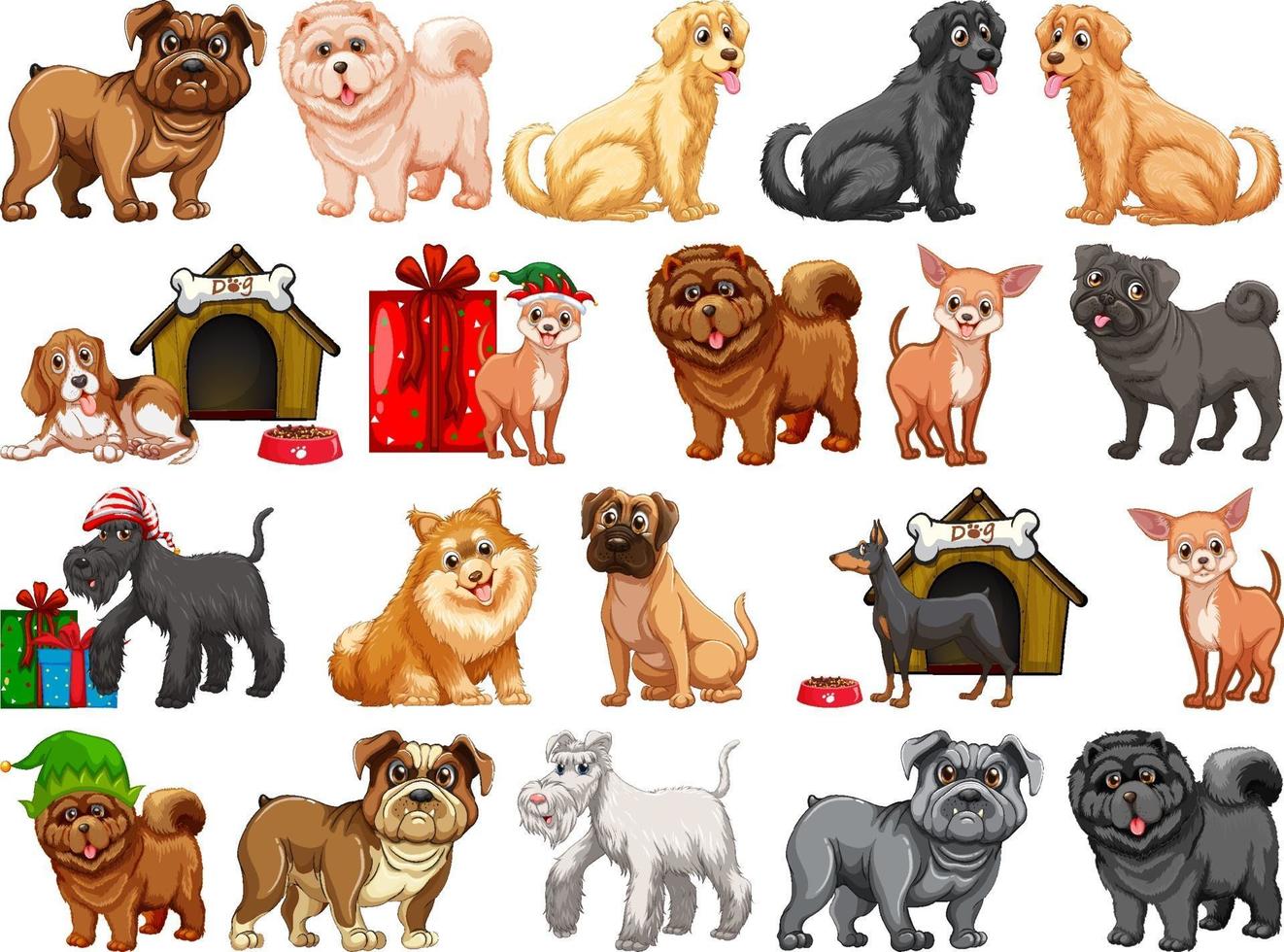 Different funny dogs in cartoon style isolated on white background vector