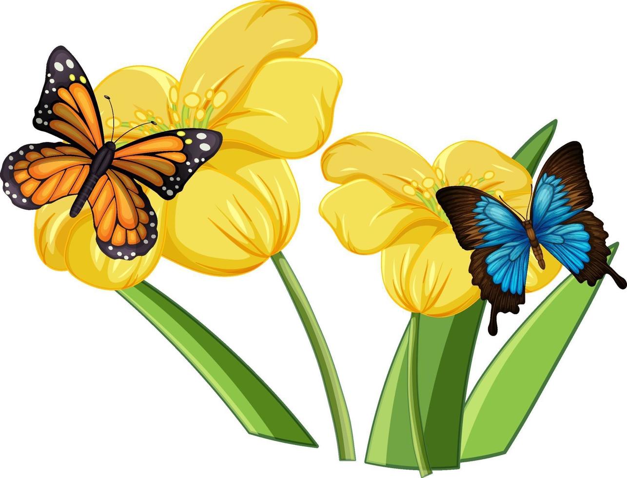 cerca de mariposas en las flores vector