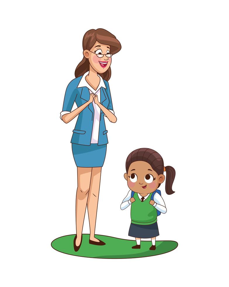 cute little girl with teacher characters vector
