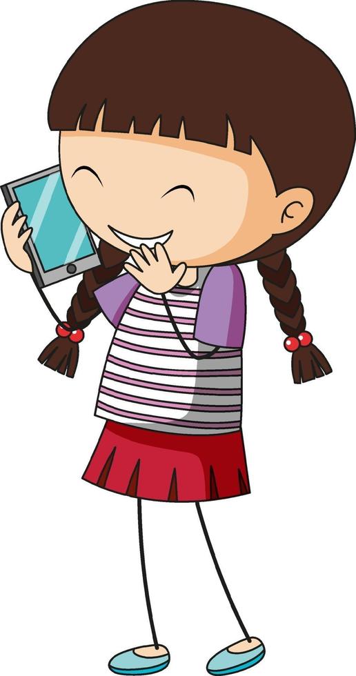 Cute girl cartoon character in hand drawn doodle style isolated vector