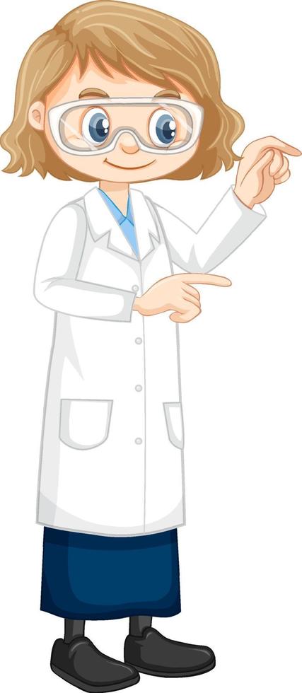 Cute girl cartoon character wearing science lab coat vector