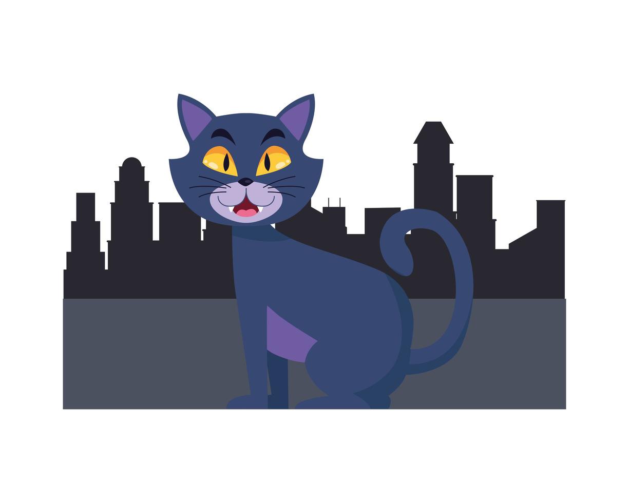 lindo gato de dibujos animados en el diseño de vectores de la ciudad