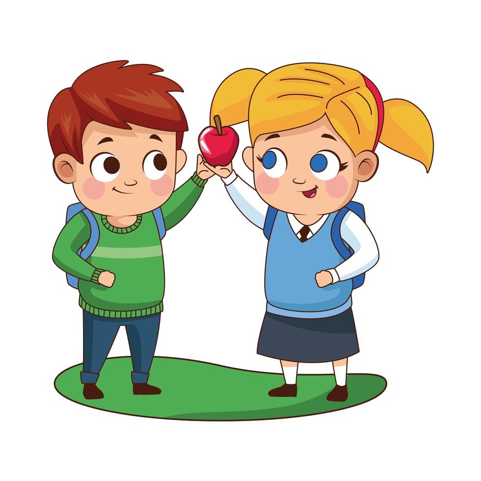 cute little kids with apple vector