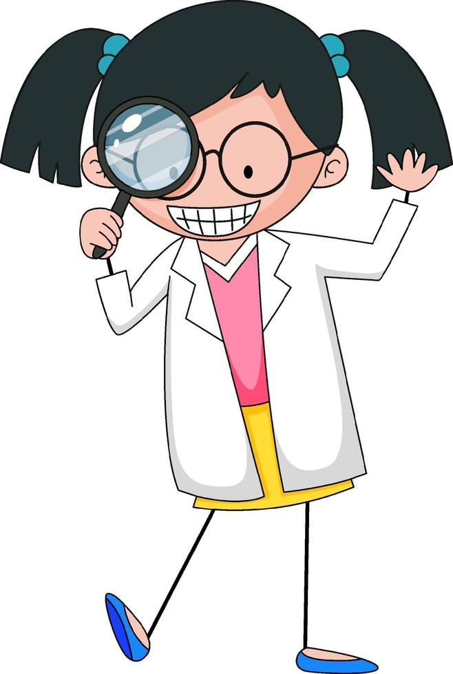 Little scientist doodle cartoon character isolated vector