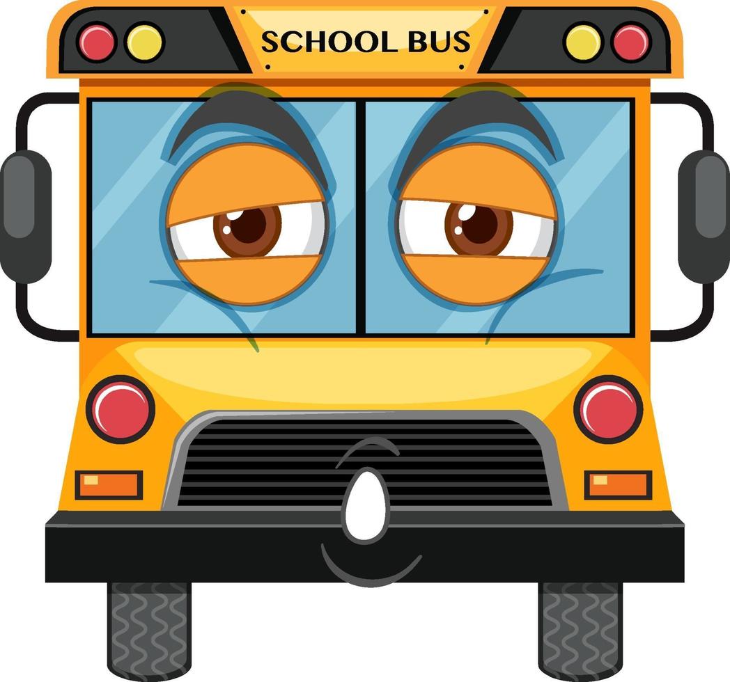 Personaje de dibujos animados de autobús escolar con expresión facial sobre fondo blanco. vector