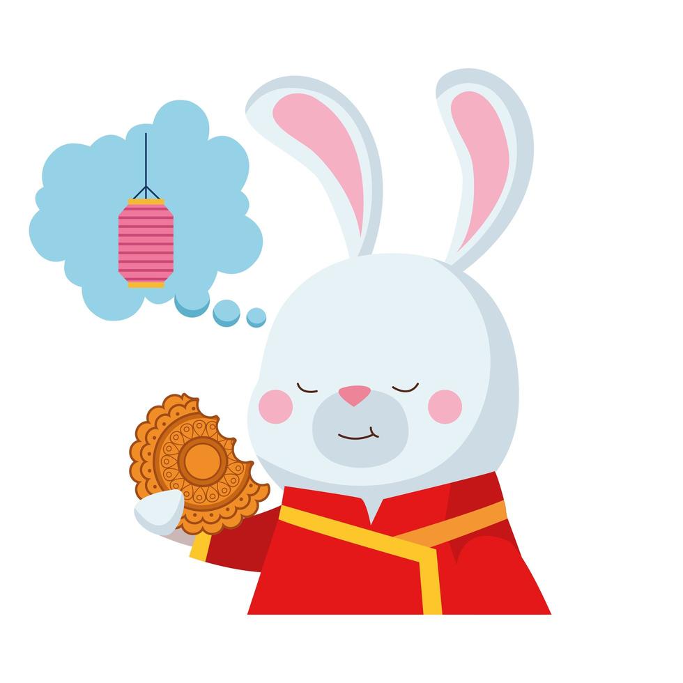 rabbit cartoon with traditional clothes and mooncake vector design