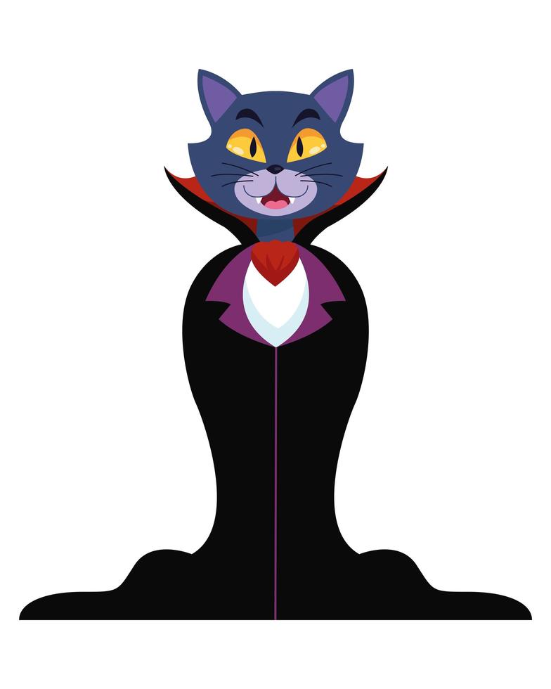 vampiro de halloween con diseño de vector de cara de dibujos animados de gato