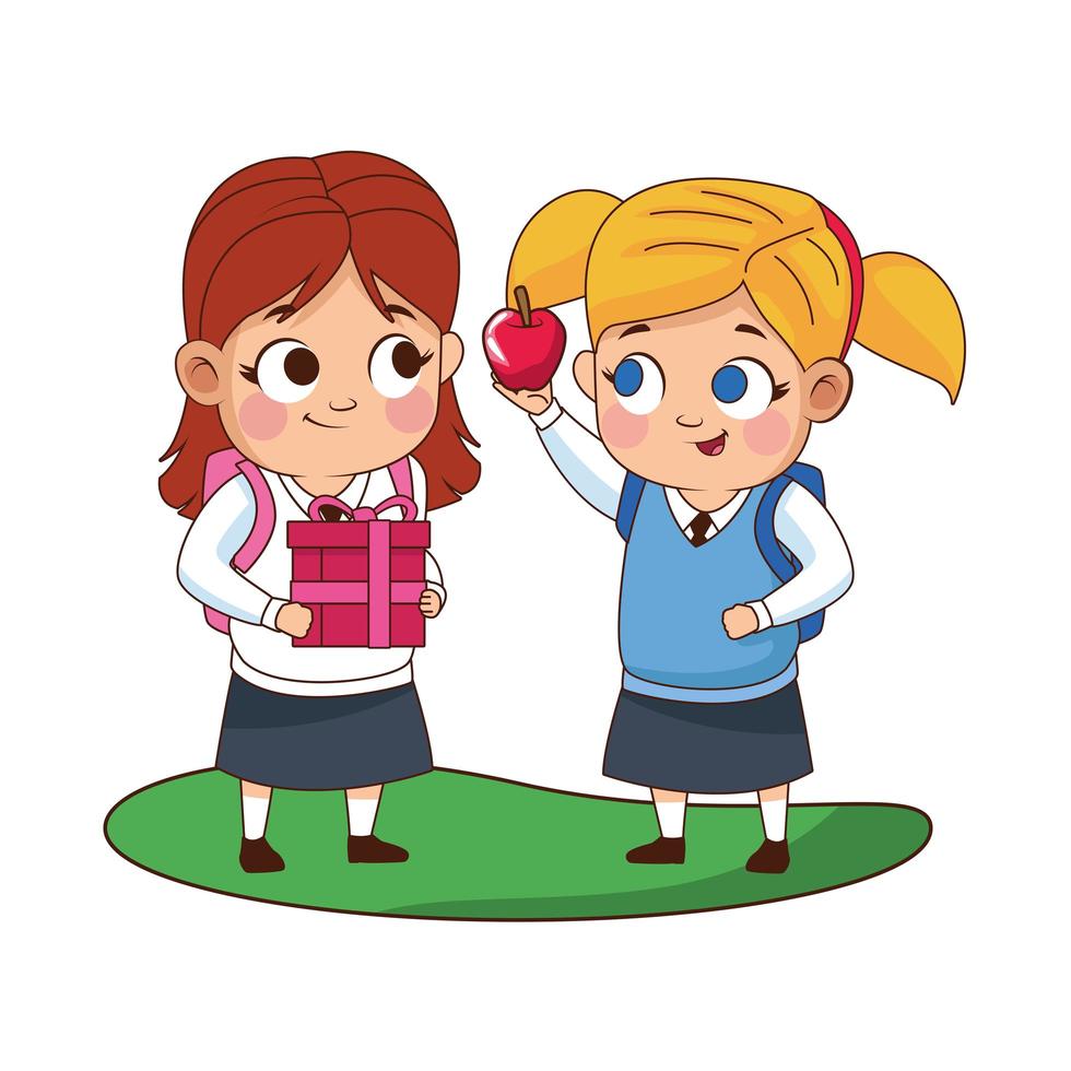 cute little girls with apple avatars characters vector