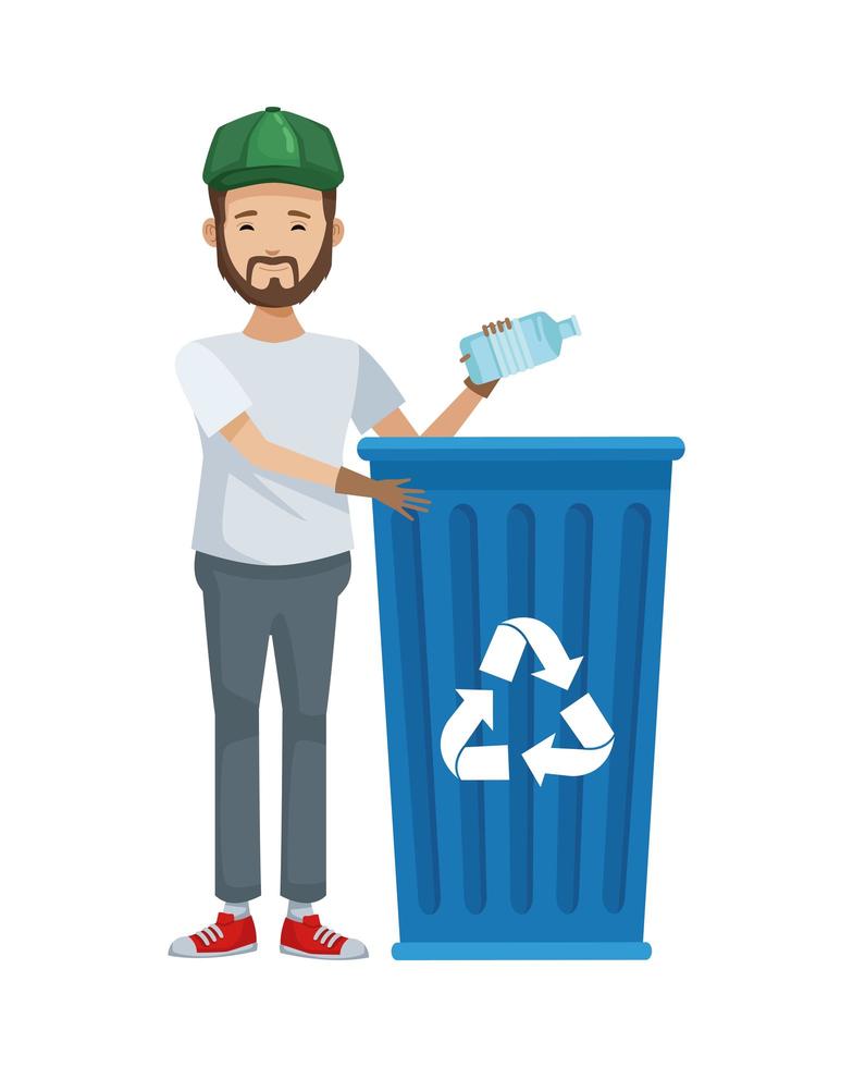 environmentalist man recycling bottle in bin vector