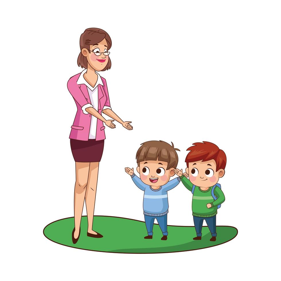 cute little boys with teacher avatars characters vector