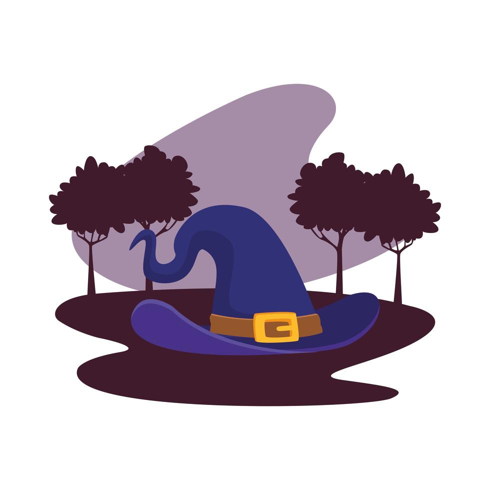 Halloween witch hat at park vector design