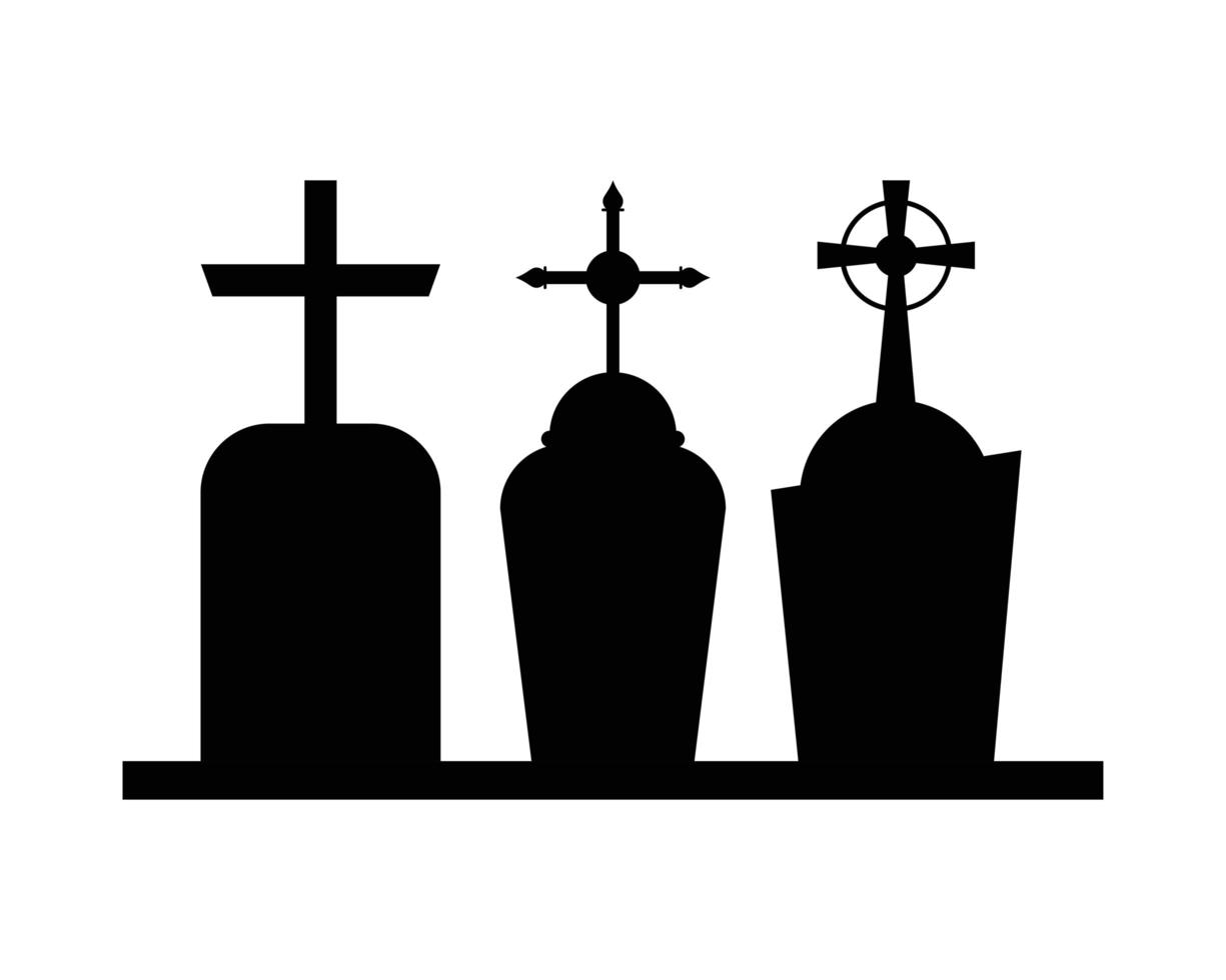 Tumbas con cruces en el diseño del vector del cementerio