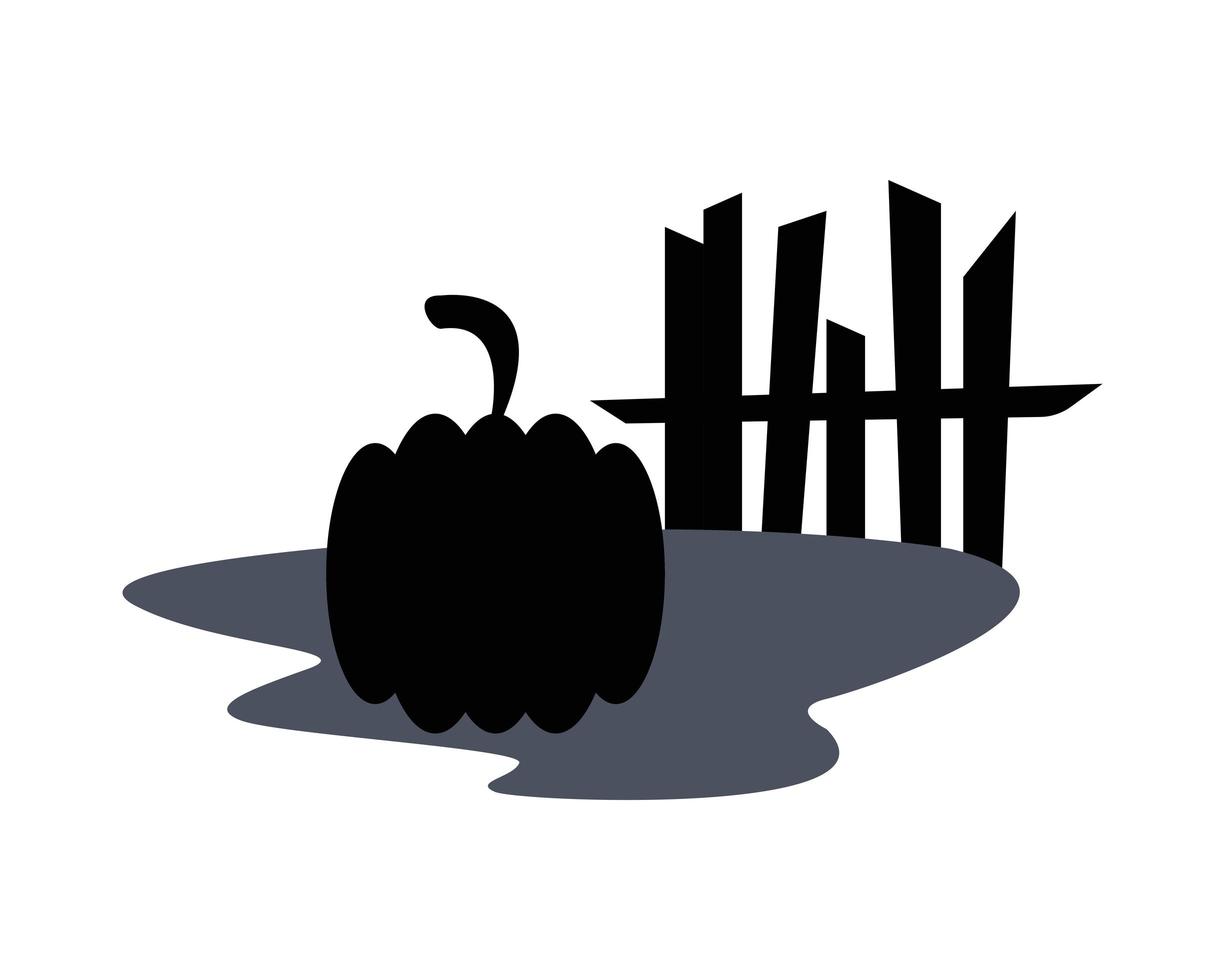 Isolated pumpkin silhouette by fence vector