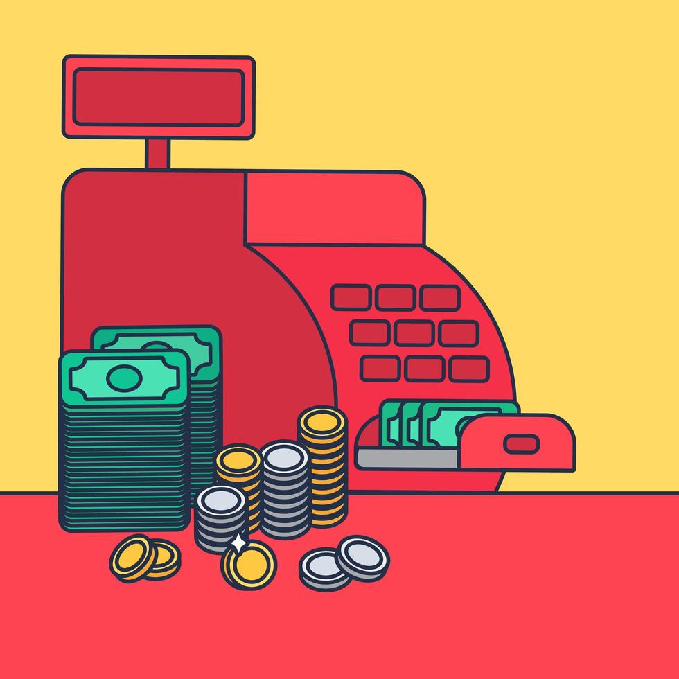 Cash register and money vector