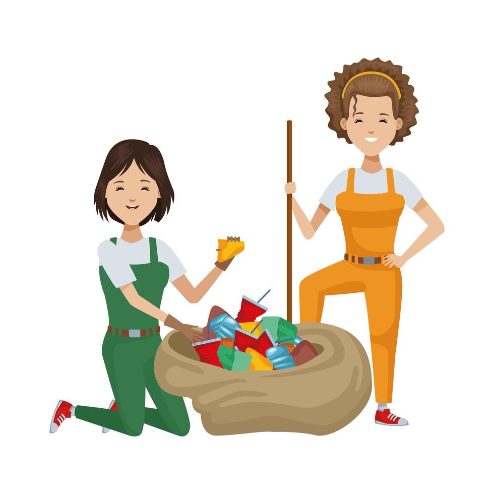 environmentalist women recycling plastic materials vector