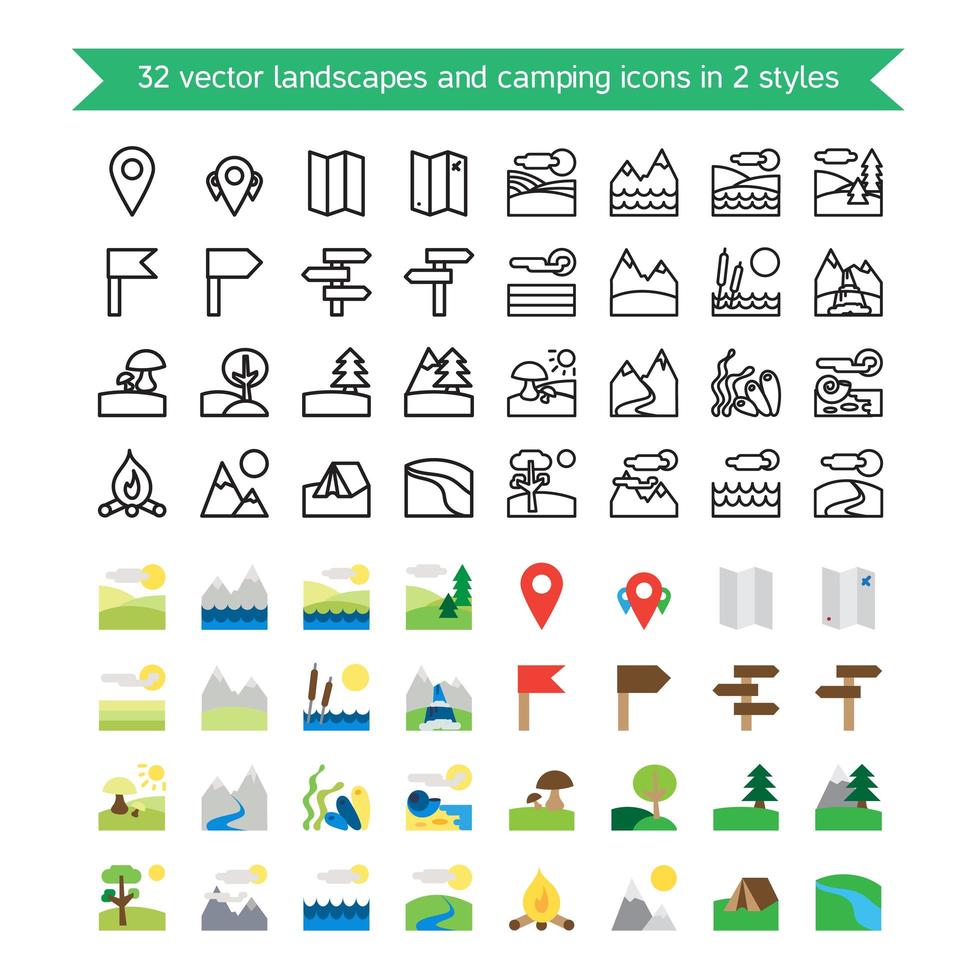 Landscapes and camping icons vector