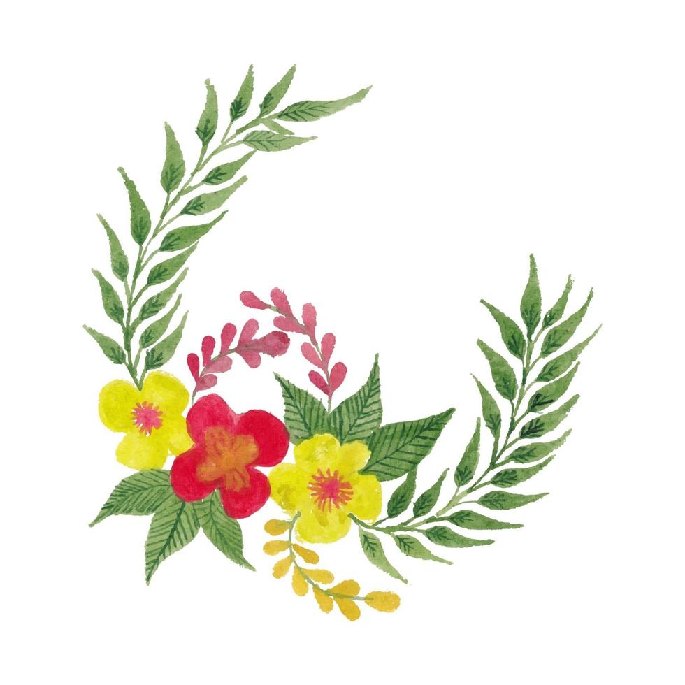 Vector Watercolor Circle Flowers Leaves and Branches