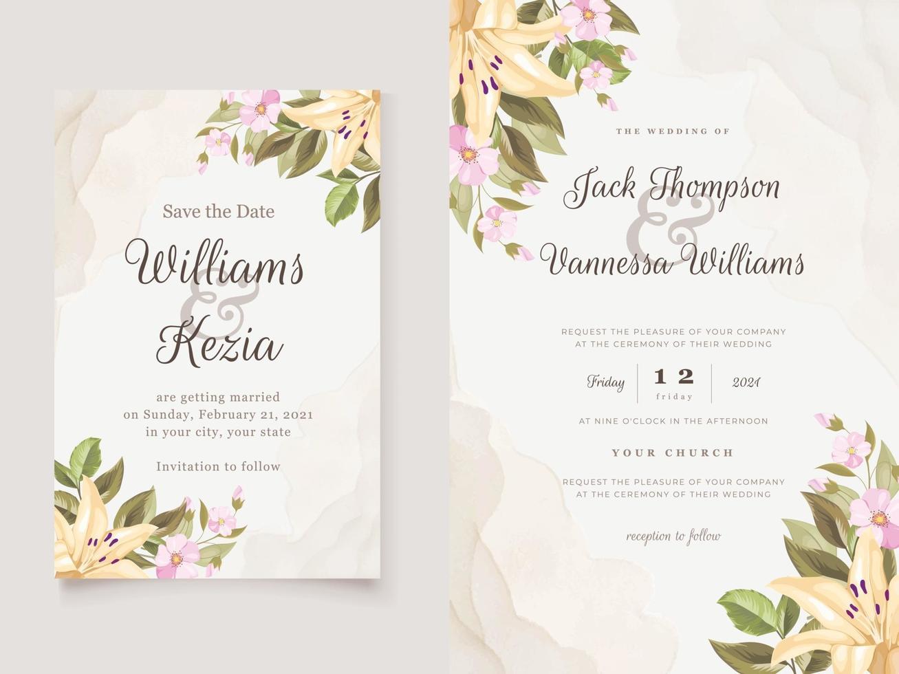 descargar plantilla de invitación de boda floral vector