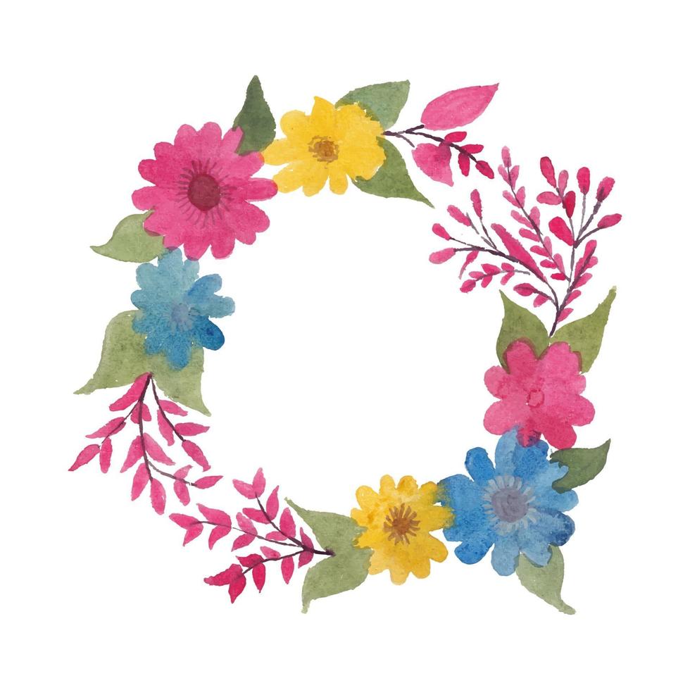 Vector Watercolor Circle Flowers Leaves and Branches