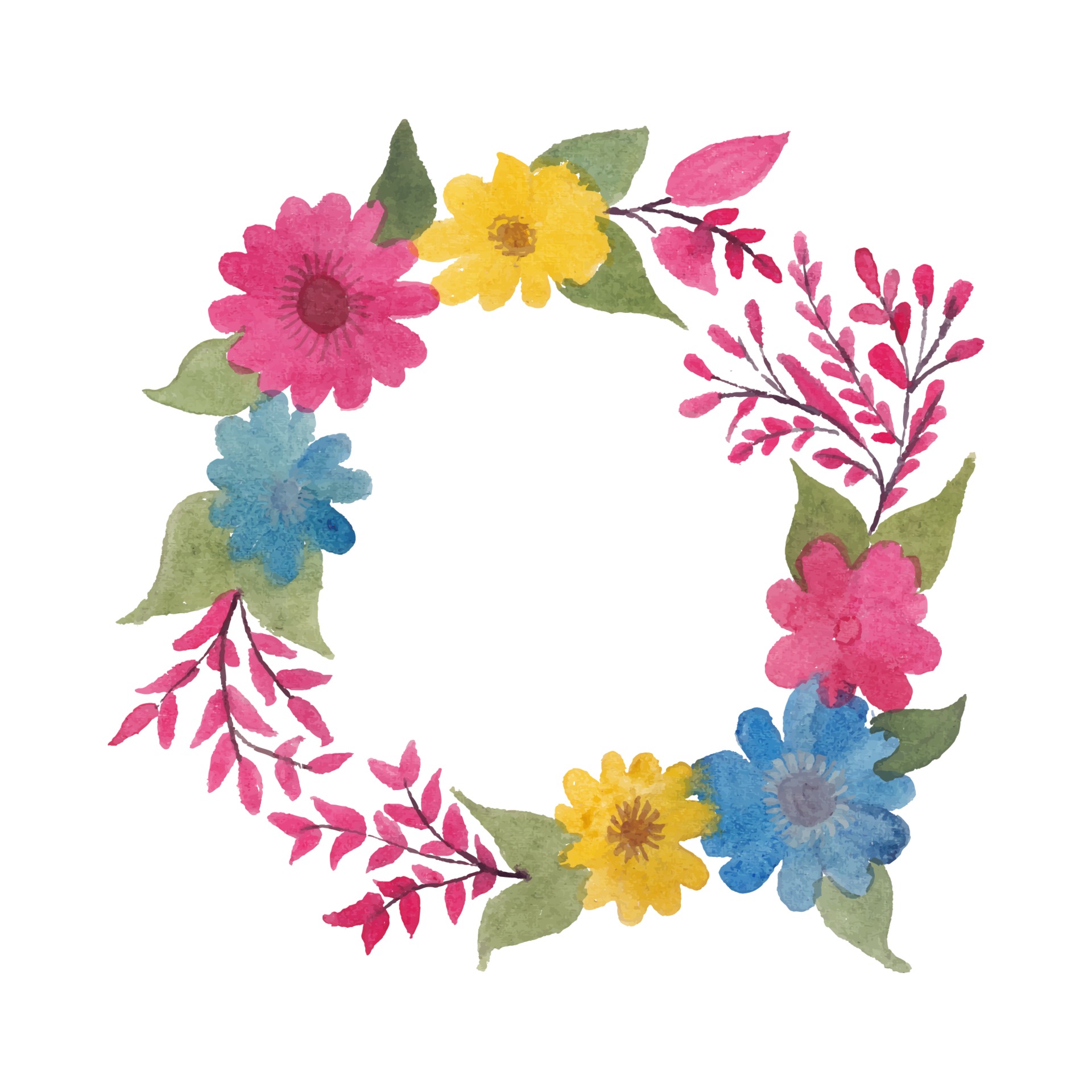 Vector Watercolor Circle Flowers Leaves and Branches 1999781 Vector Art