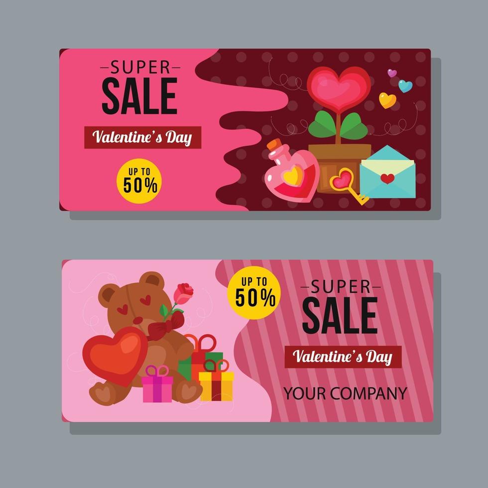 Valentine's day gift voucher coupon template set vector