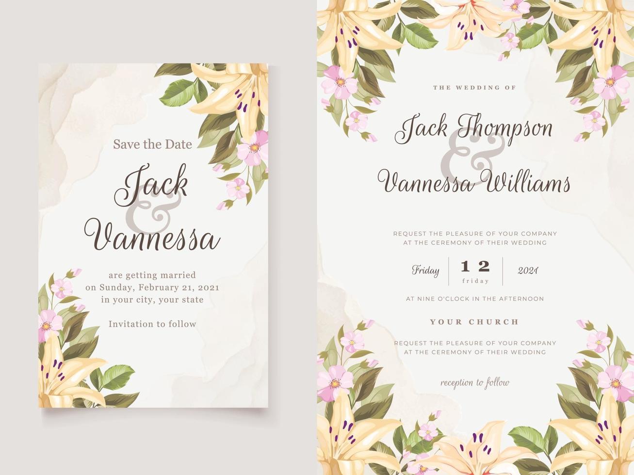 hermosa plantilla de invitación de boda floral vector