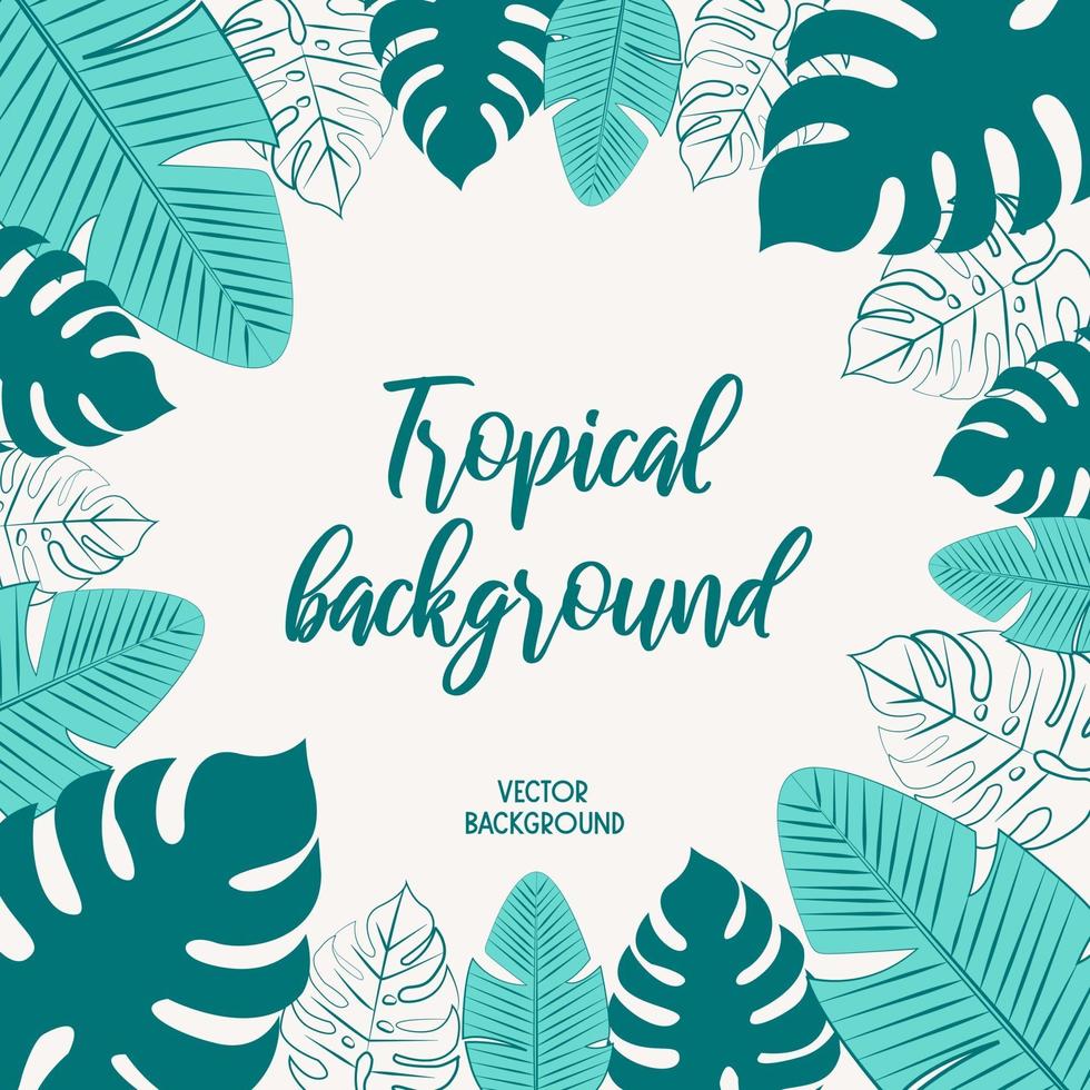 Modern tropical background with green monstera leaves. vector