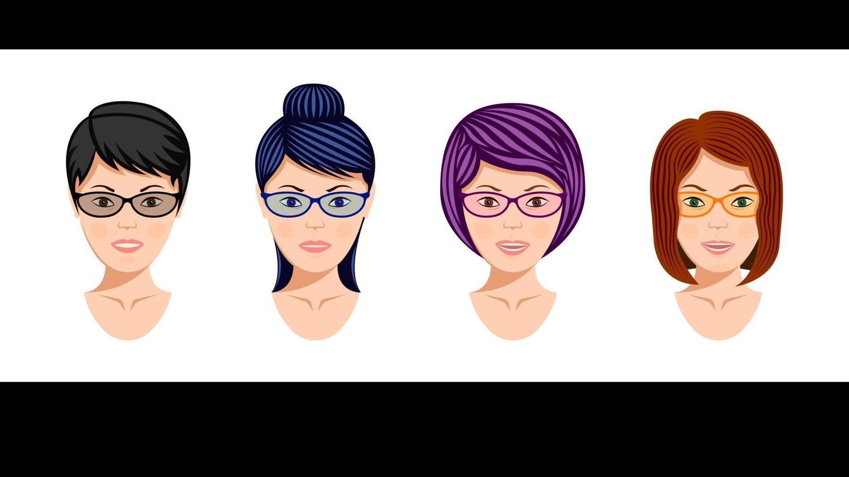 Set Heads Midle Aged Womens in Glasses vector