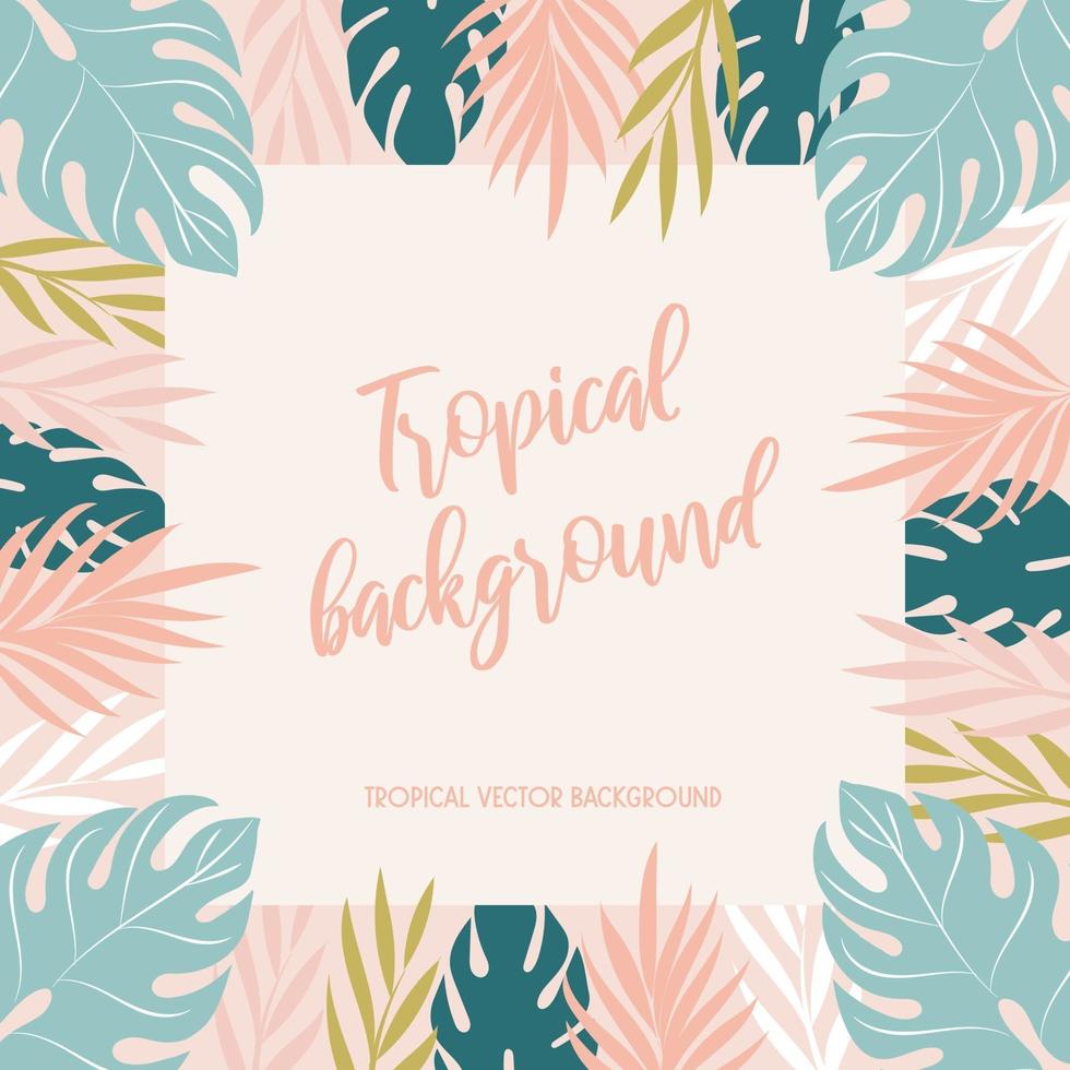 fondo tropical con hojas verdes y rosas vector