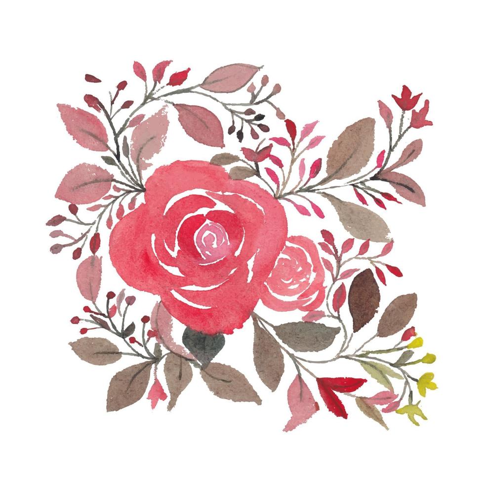 Creative Watercolor Pink Roses Leaves and Branches vector