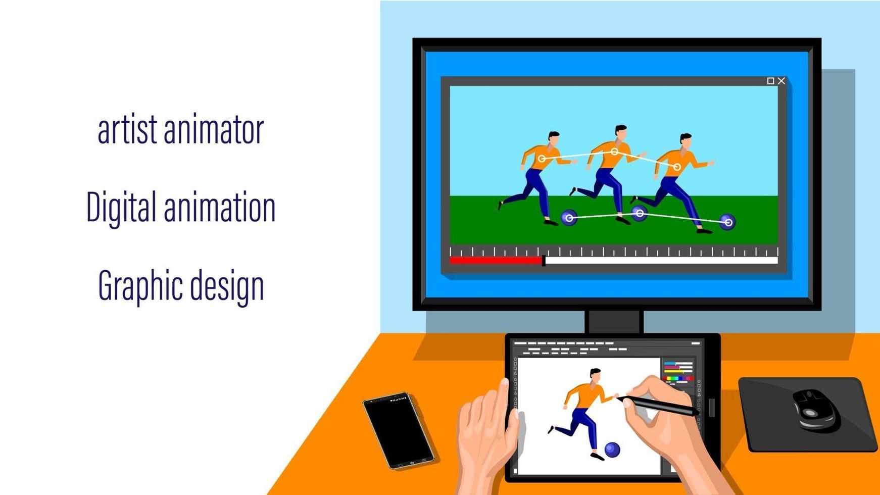 diseñador animador en proyecto de arte de proceso creativo vector