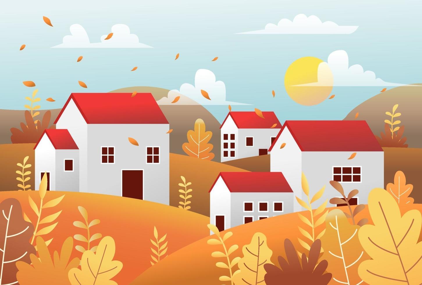 paisaje otoño casa de pueblo con escena de la naturaleza vector