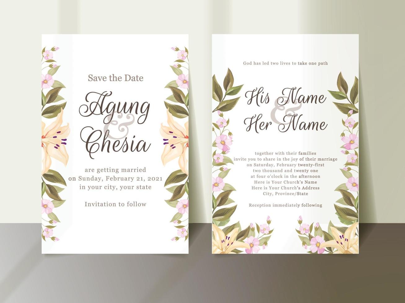 Floral Wedding Invitation With Beautiful Flowers and Leaves vector