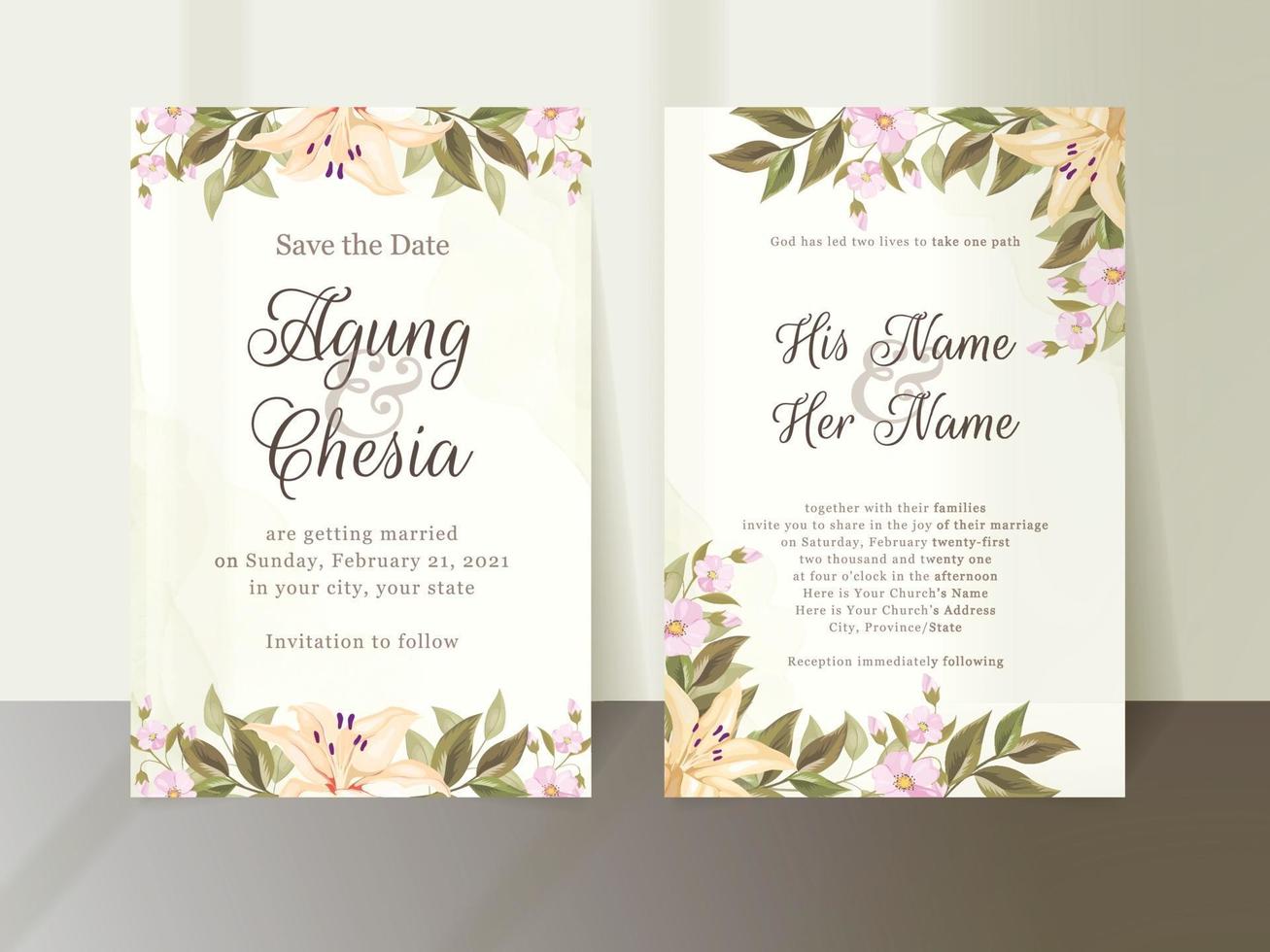 Floral Wedding Invitation With Flowers and Leaves vector