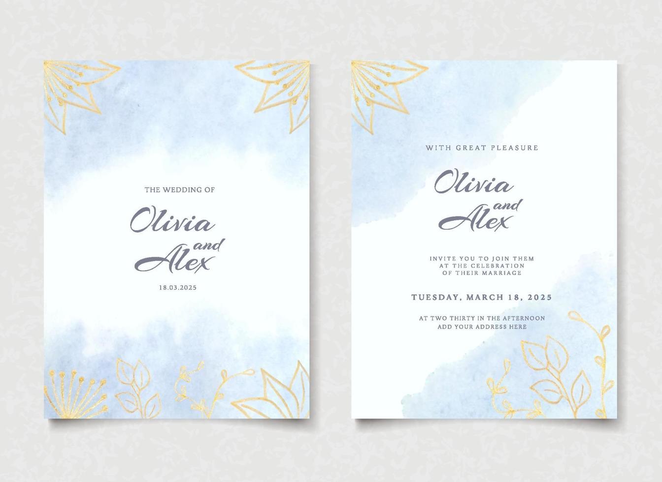 Watercolor Floral and Leaves Wedding Invitation Card vector