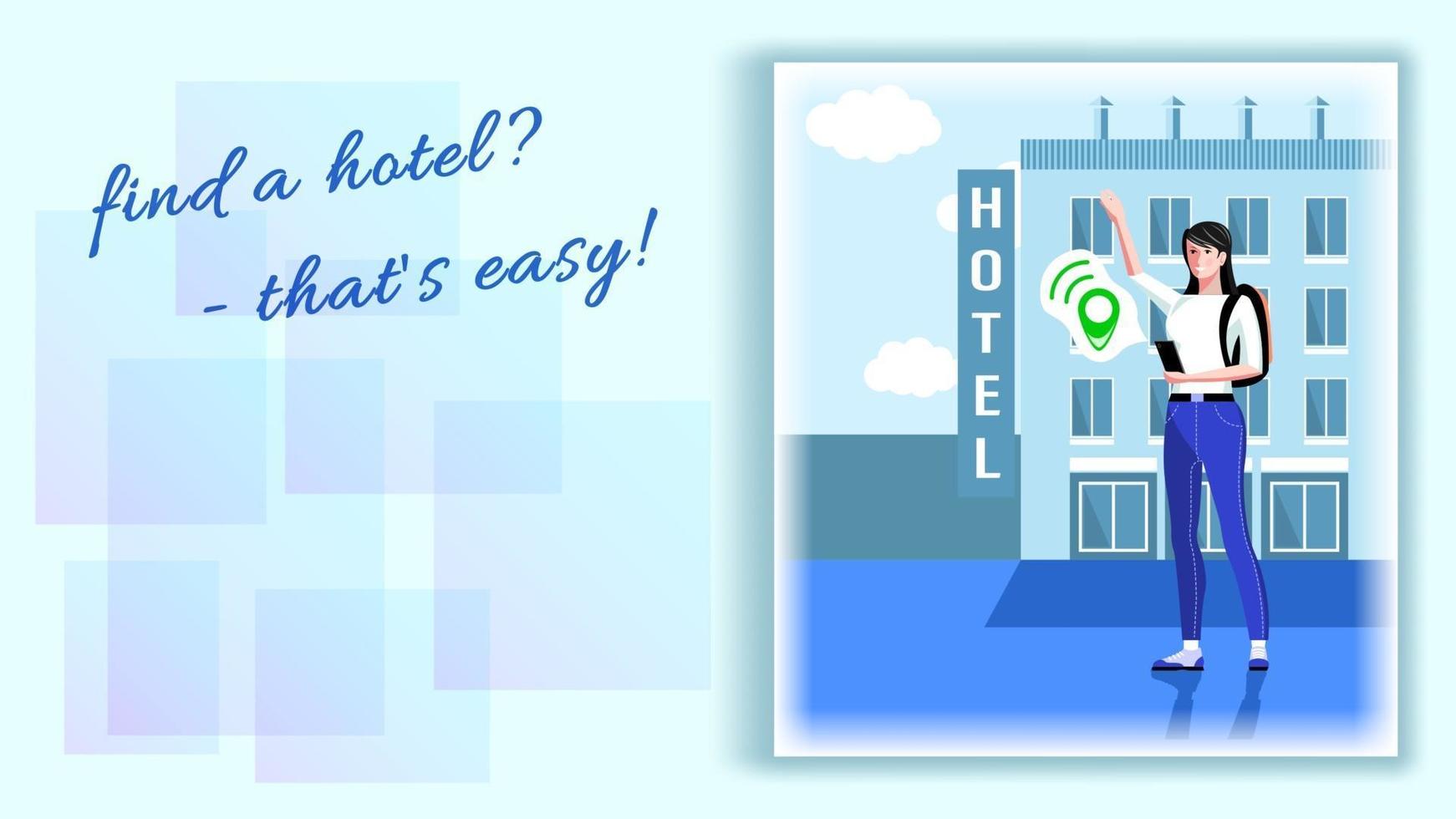 Woman Searches for a Hotel Using a Navigator on her Smartphone vector