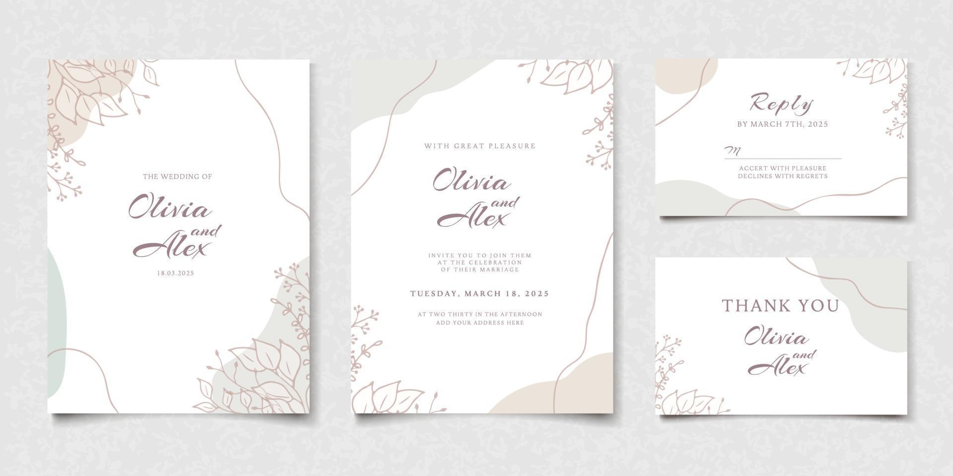 elegante plantilla de tarjeta de invitación de boda floral vector