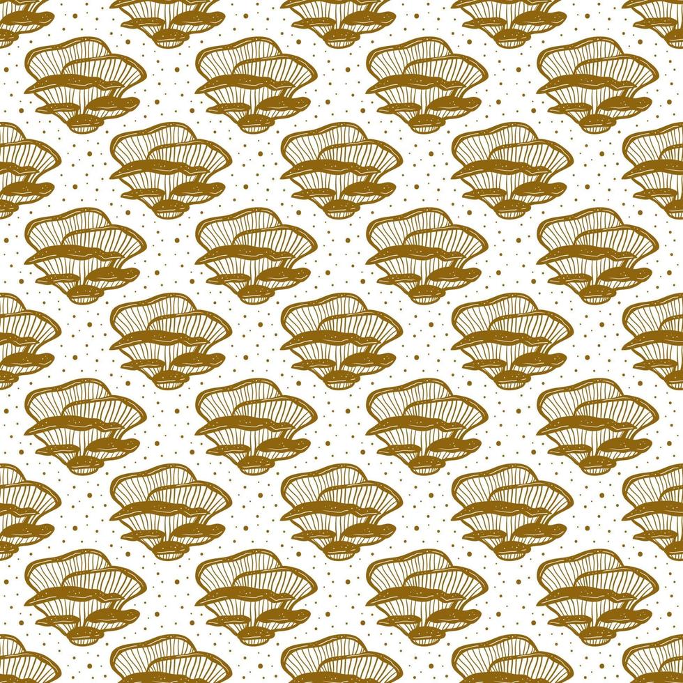 Oyster mushrooms. Seamless pattern, texture, background. Packaging design. Ink vector. Golden monochrome design. Botanic, nature. vector