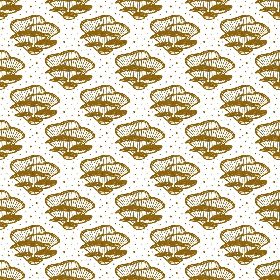 Oyster mushrooms. Seamless pattern, texture, background. Packaging design. Ink vector. Golden monochrome design. Botanic, nature. vector