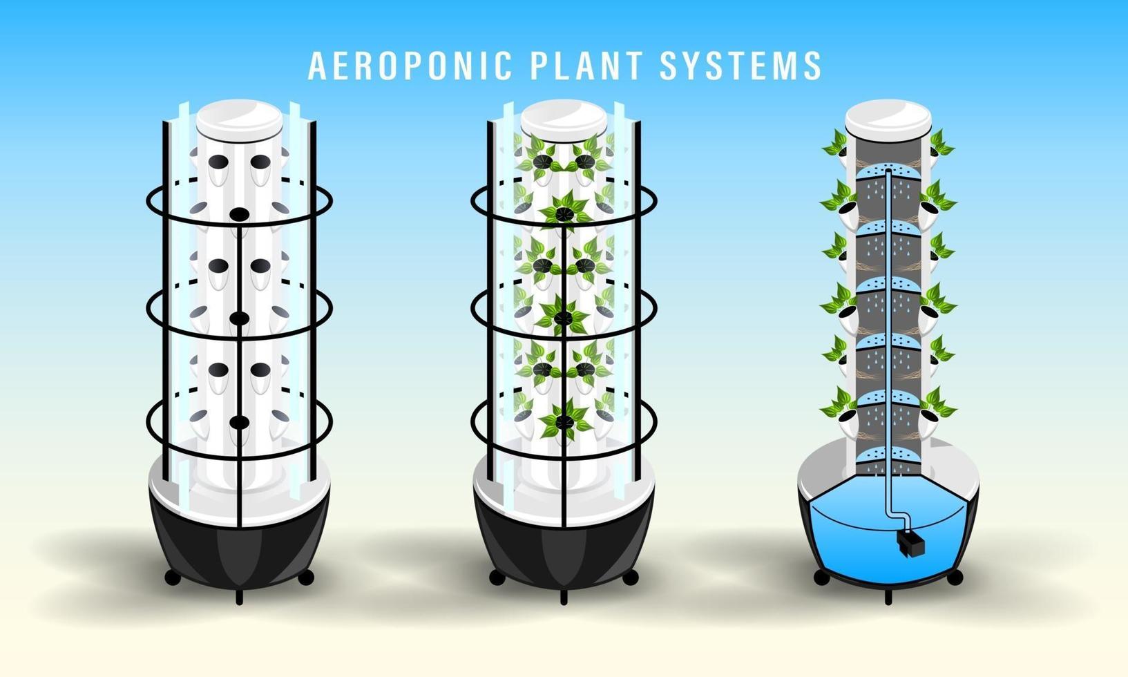 sistema de planta aeroponía vertical realista detallado vector