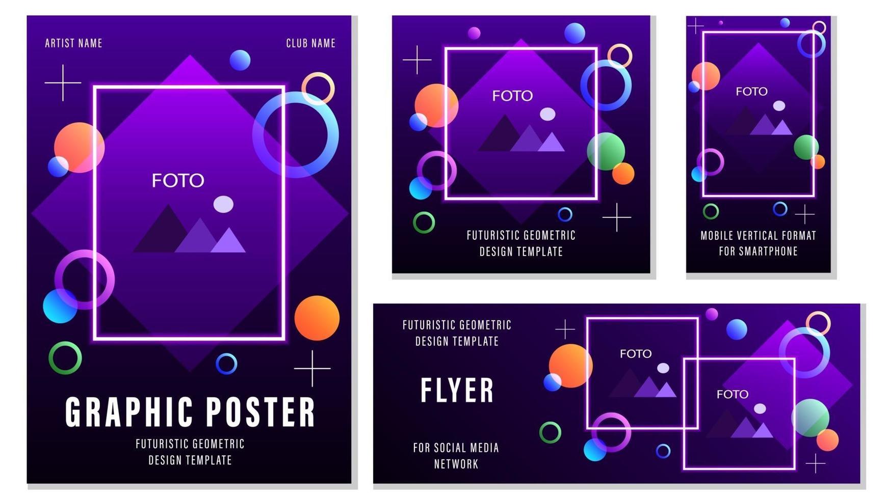 Set Flyers Futuristic Geometric Templates for Social Media vector