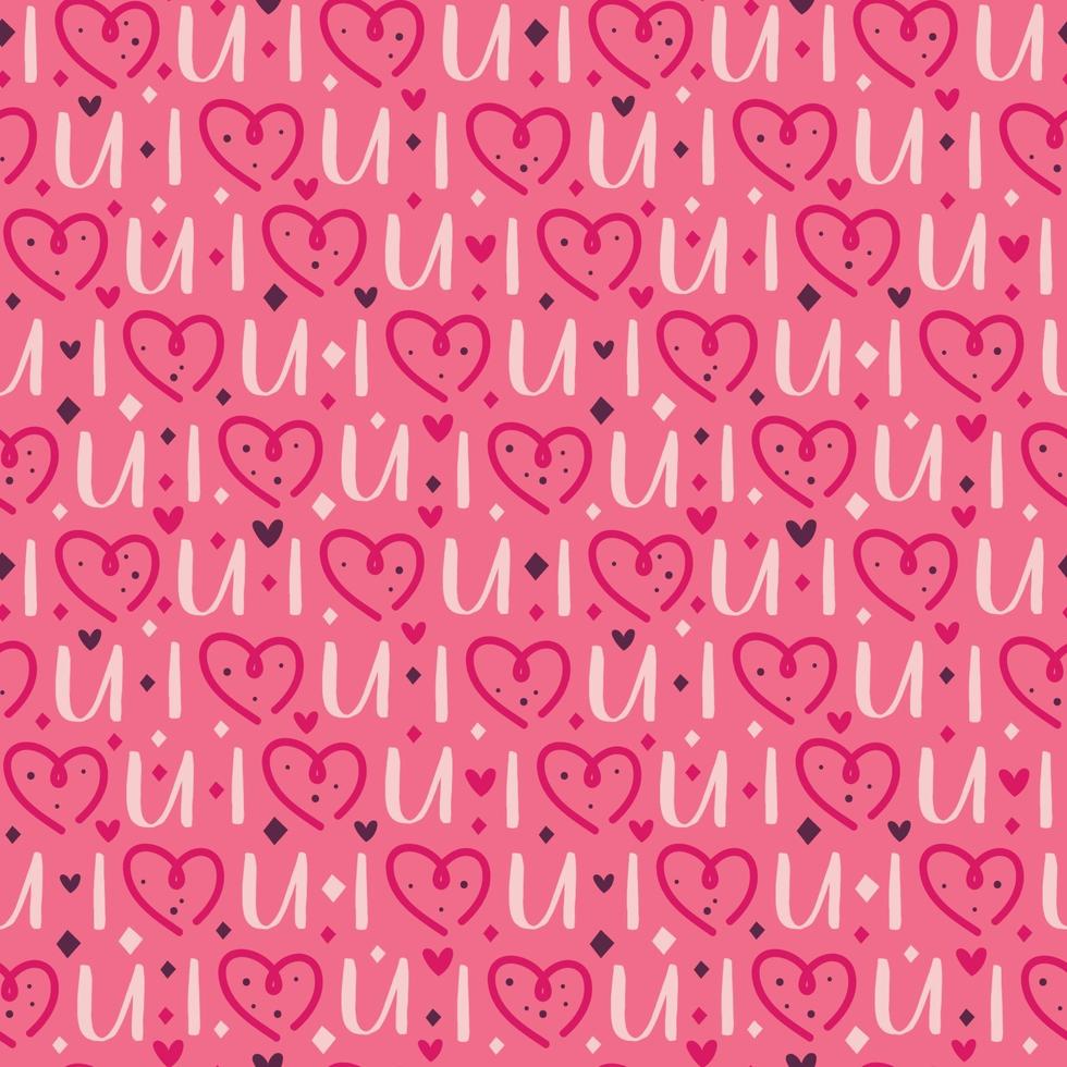 St Valentine's holiday heart with lettering seamless pattern vector