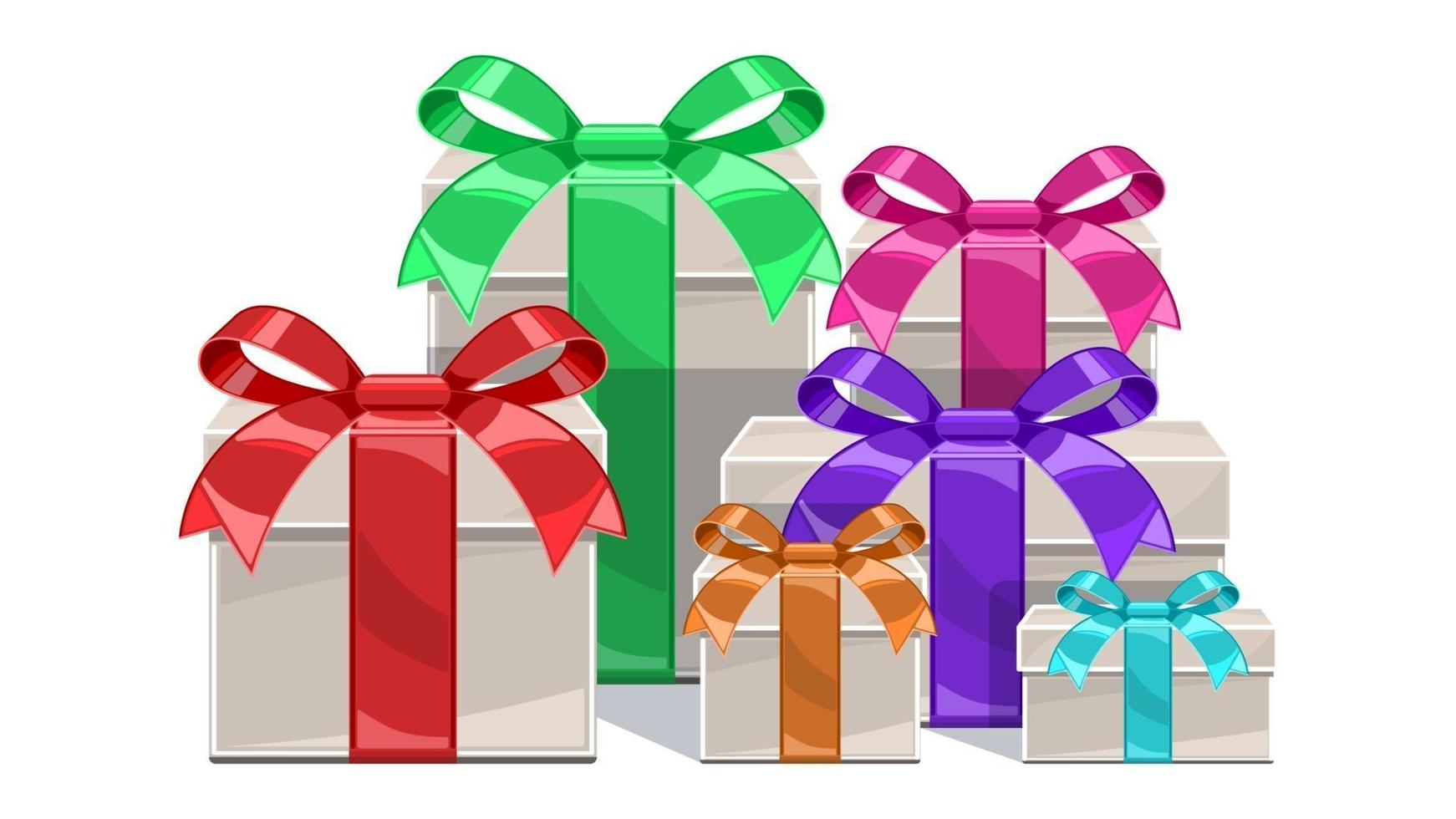 Set Gift Box with Ribbons Isolated Cartoon vector